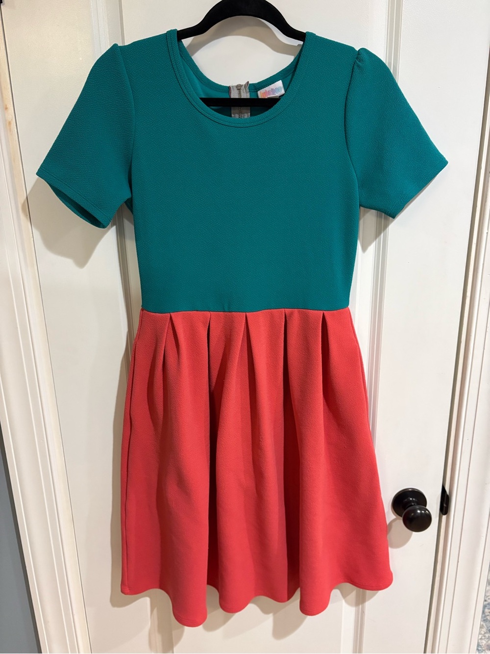 LuLaRoe Teal Top Coral Skirt Amelia Dress